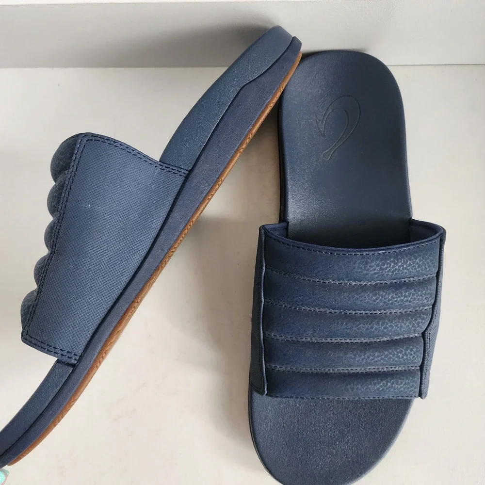 OluKai Maha Olu Mens Size 10 Slides Navy Blue Slides Sandals 10452-4848